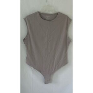 Pinkm Style Women 2XL Sleeveless Bodysuit Scoop‎ Neck Thong Back Taupe